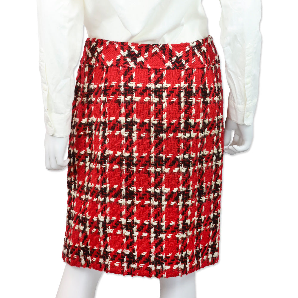 Chanel Boutique Red/Black/White Tweed Skirt
