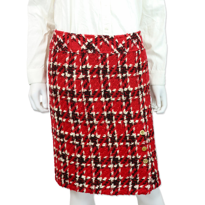 Chanel Boutique Red/Black/White Tweed Skirt