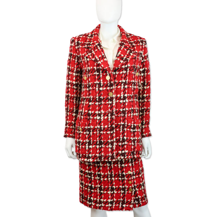 Chanel Boutique Red/Black/White Tweed Skirt