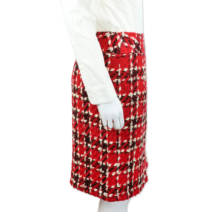 Chanel Boutique Red/Black/White Tweed Skirt