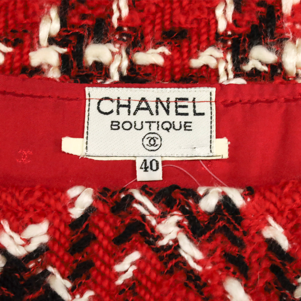 Chanel Boutique Red/Black/White Tweed Skirt