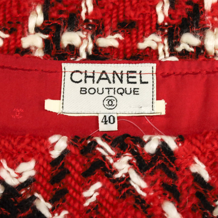 Chanel Boutique Red/Black/White Tweed Skirt