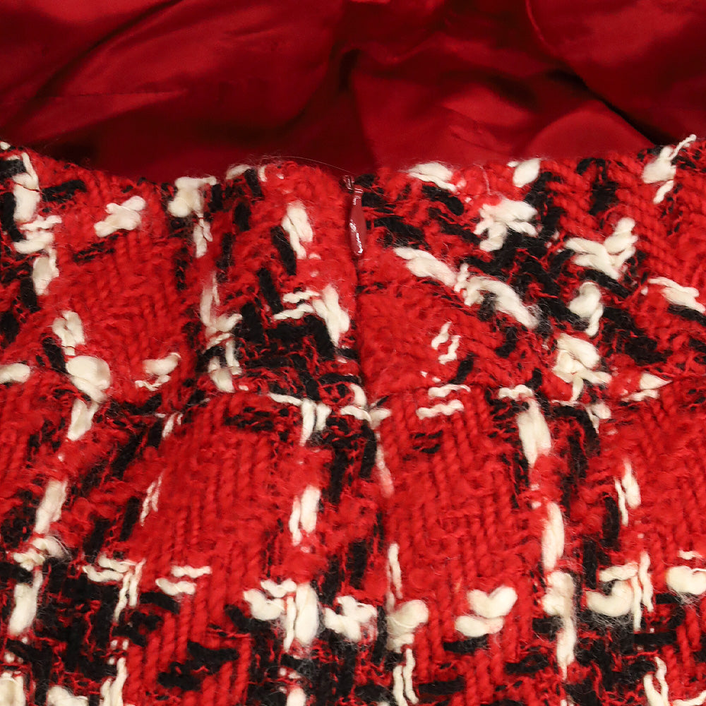 Chanel Boutique Red/Black/White Tweed Skirt