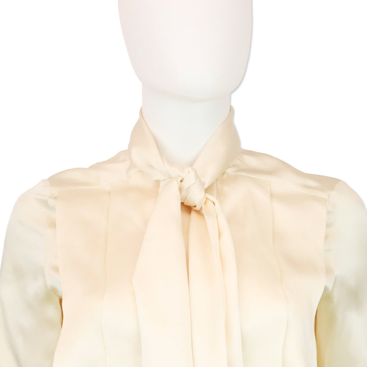 Chanel Boutique (91) Cream Silk Tie-Neck Button Up Blouse