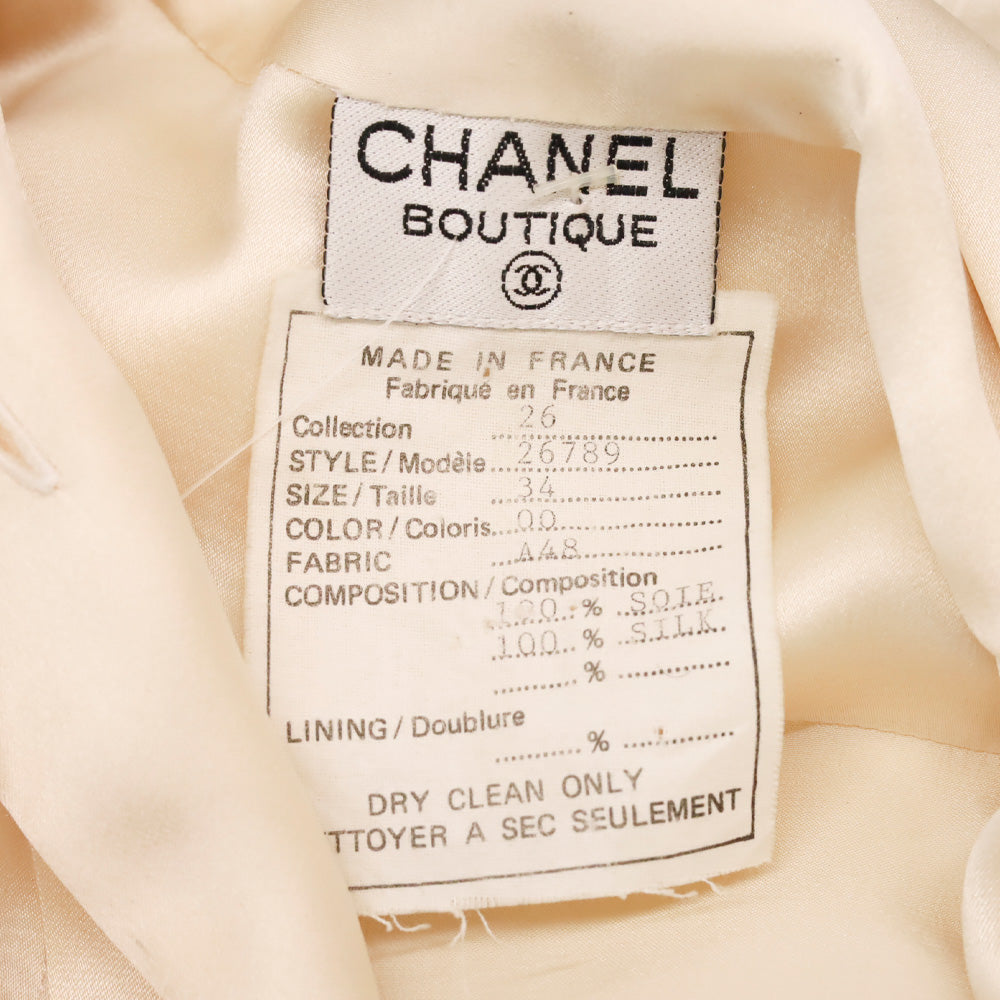 Chanel Boutique (91) Cream Silk Tie-Neck Button Up Blouse