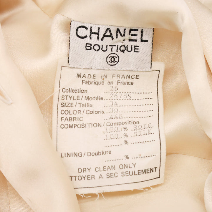 Chanel Boutique (91) Cream Silk Tie-Neck Button Up Blouse