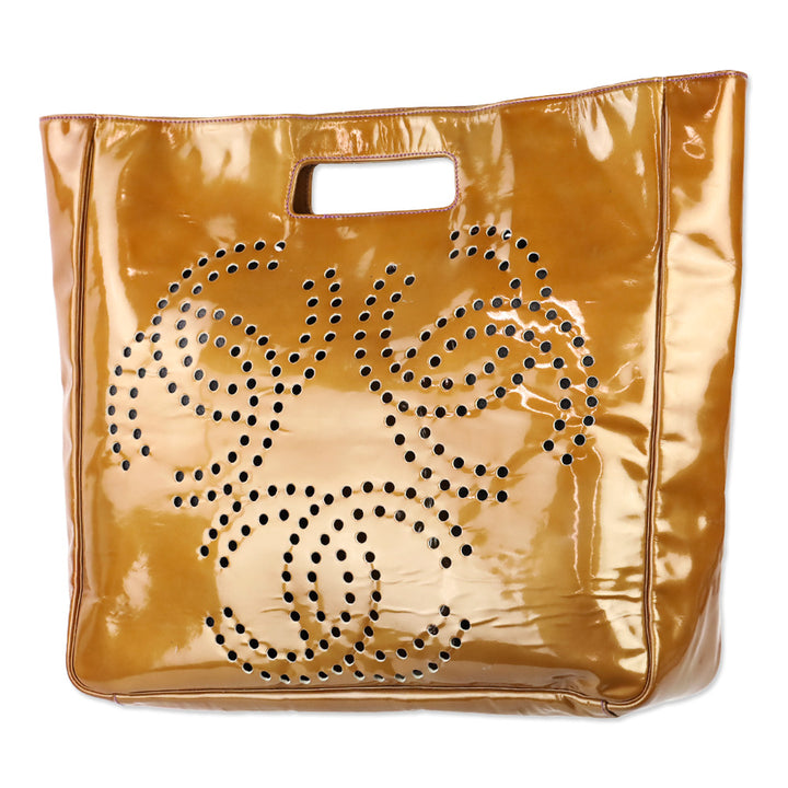 Chanel Bronze Perforated CC Logo Patent Leather Large Tote