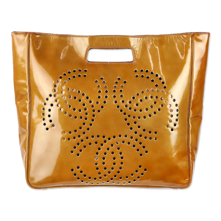 Chanel Bronze Perforated CC Logo Patent Leather Large Tote
