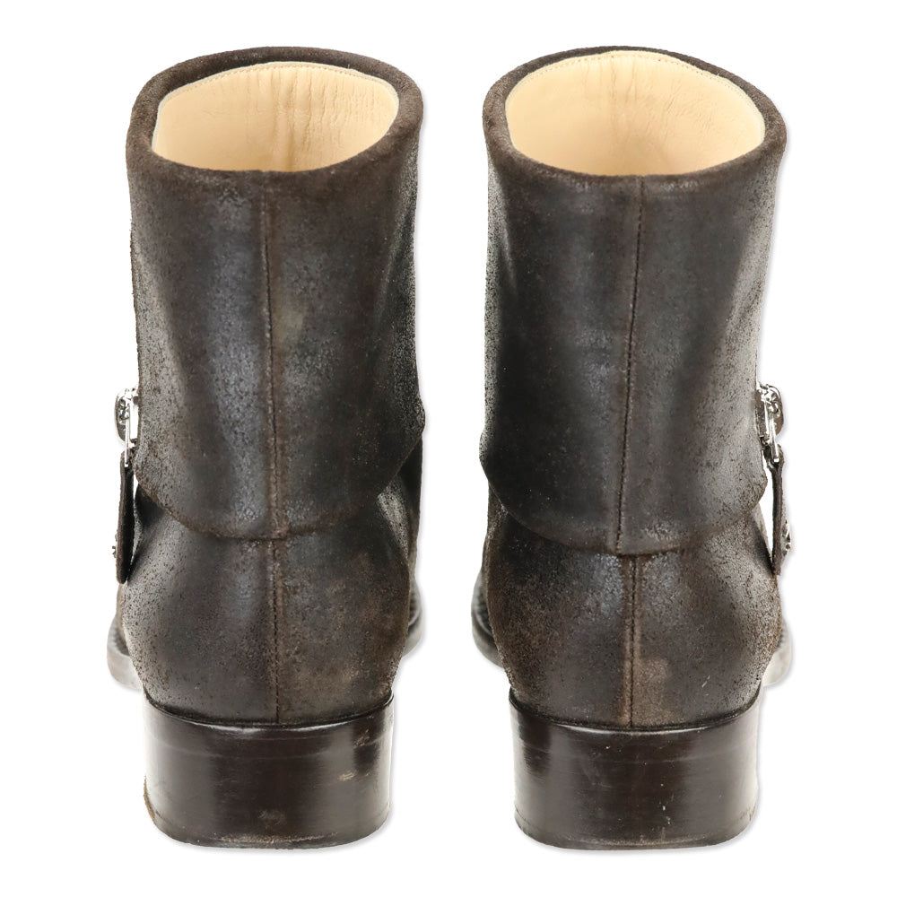 Chanel Brown Distressed Leather Fold-Over Ankle Boots