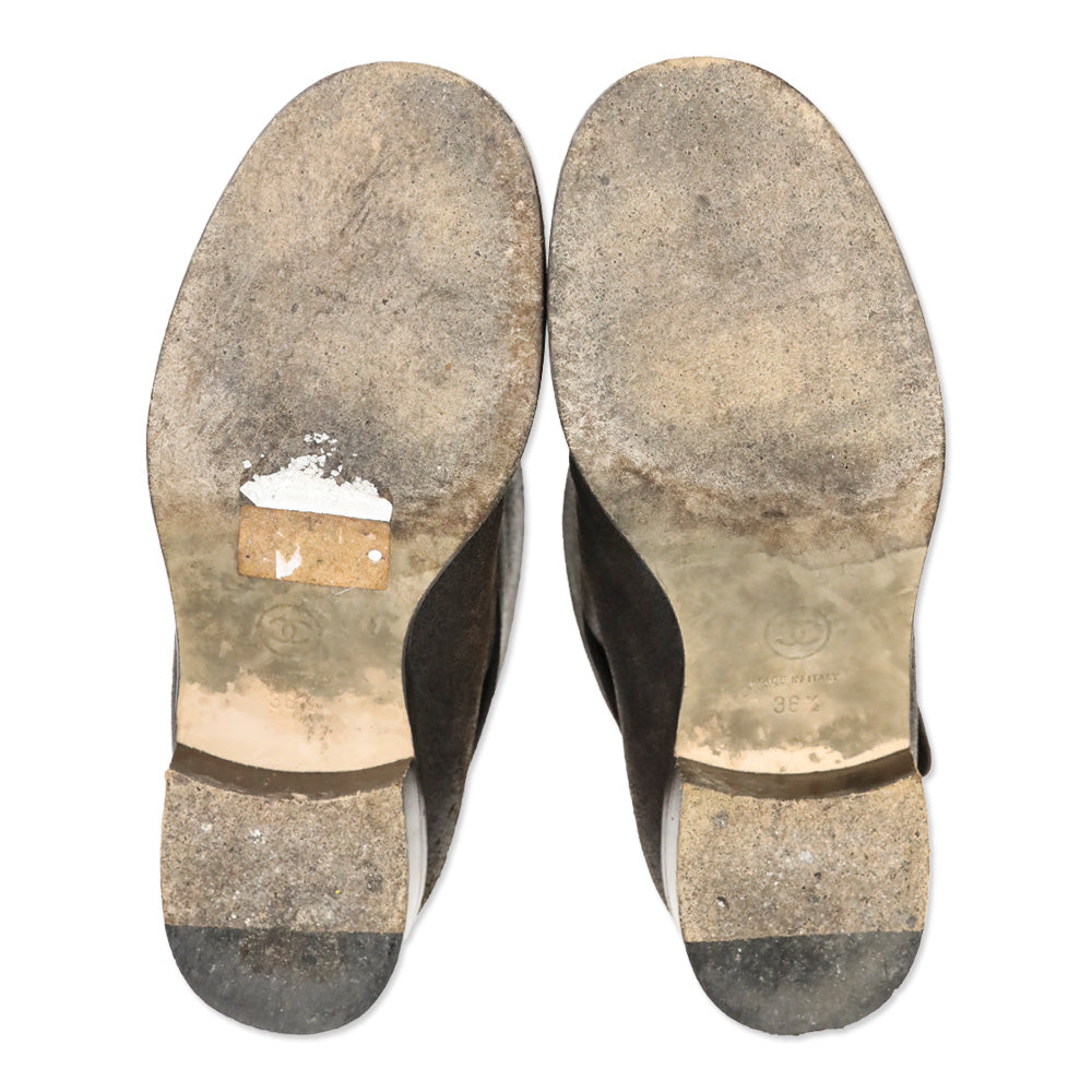 Chanel Brown Distressed Leather Fold-Over Ankle Boots