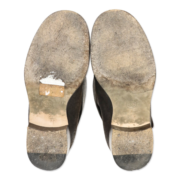 Chanel Brown Distressed Leather Fold-Over Ankle Boots
