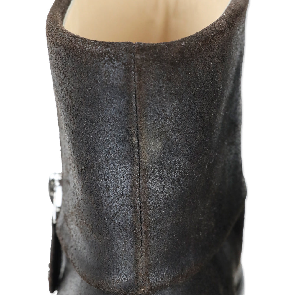 Chanel Brown Distressed Leather Fold-Over Ankle Boots