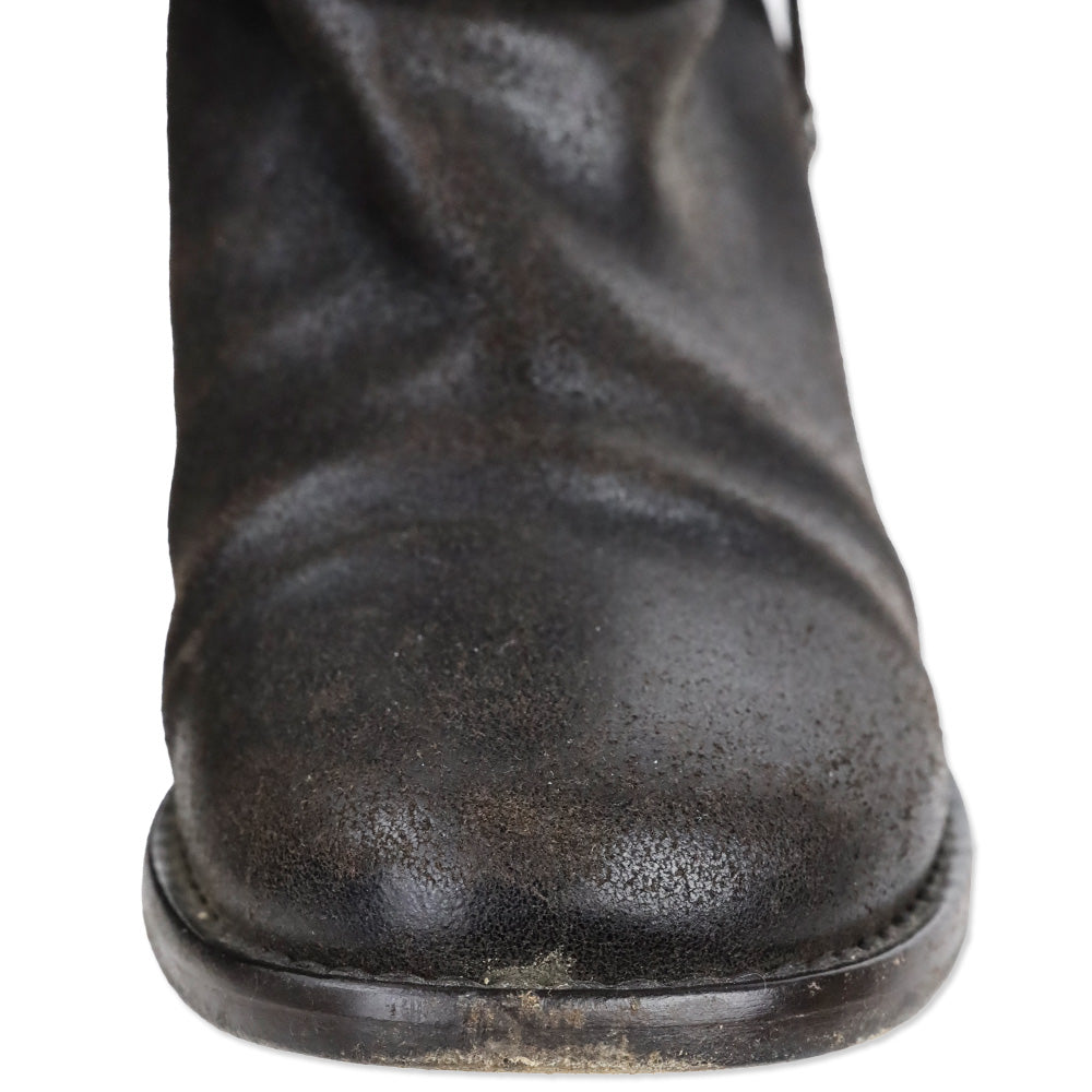 Chanel Brown Distressed Leather Fold-Over Ankle Boots