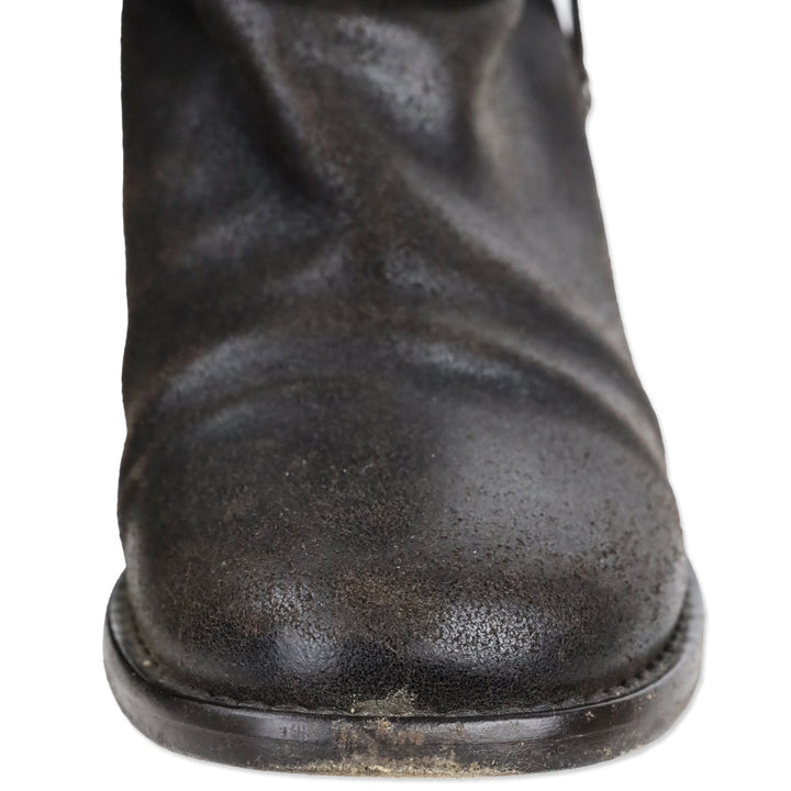 Chanel Brown Distressed Leather Fold-Over Ankle Boots