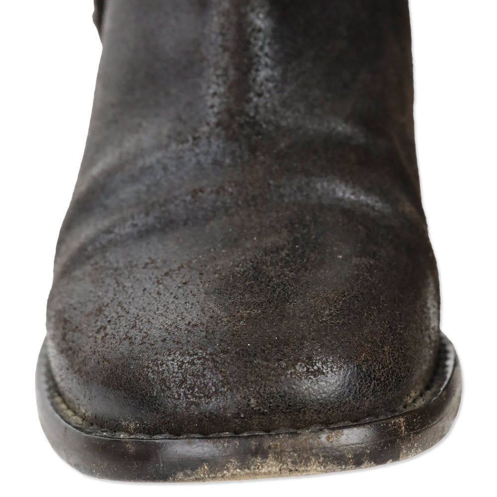 Chanel Brown Distressed Leather Fold-Over Ankle Boots