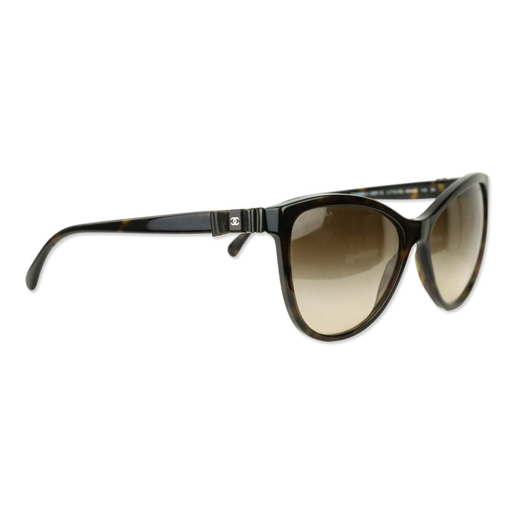 Chanel Brown Havana Leather Bow Cat-Eye Sunglasses