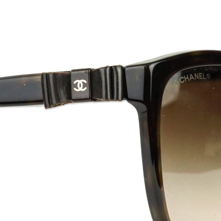 Chanel Brown Havana Leather Bow Cat-Eye Sunglasses