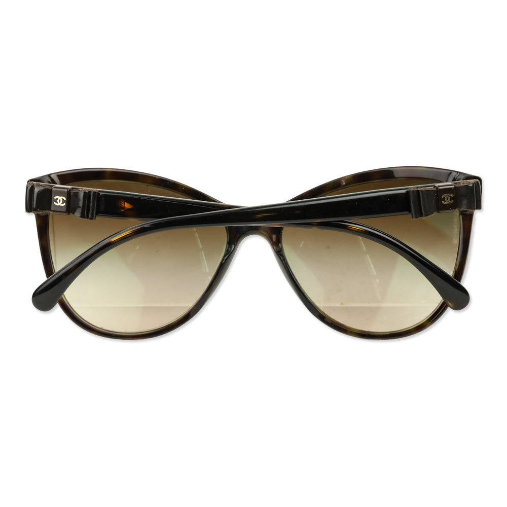 Chanel Brown Havana Leather Bow Cat-Eye Sunglasses