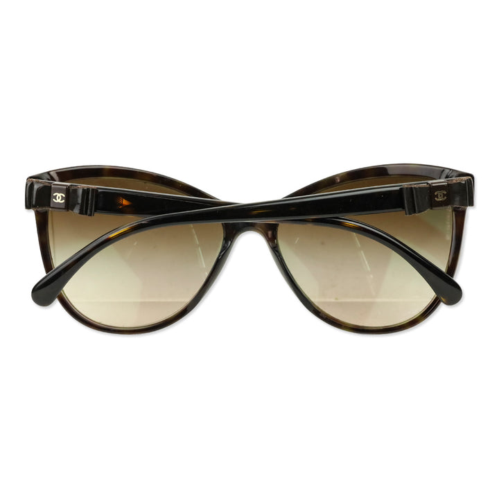 Chanel Brown Havana Leather Bow Cat-Eye Sunglasses