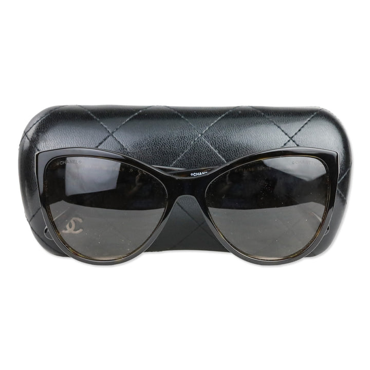 Chanel Brown Havana Leather Bow Cat-Eye Sunglasses