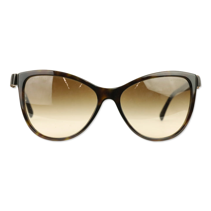 Chanel Brown Havana Leather Bow Cat-Eye Sunglasses