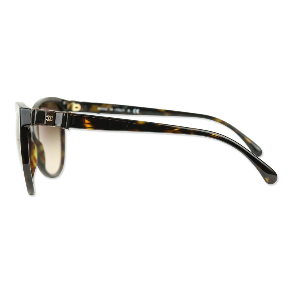 Chanel Brown Havana Leather Bow Cat-Eye Sunglasses