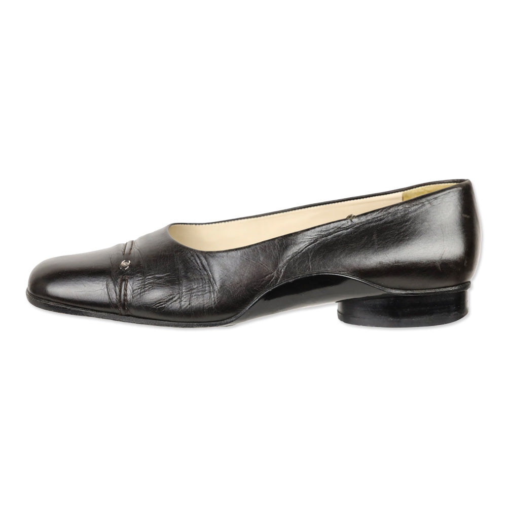 Chanel Brown Leather CC Accent Square Toe Flats