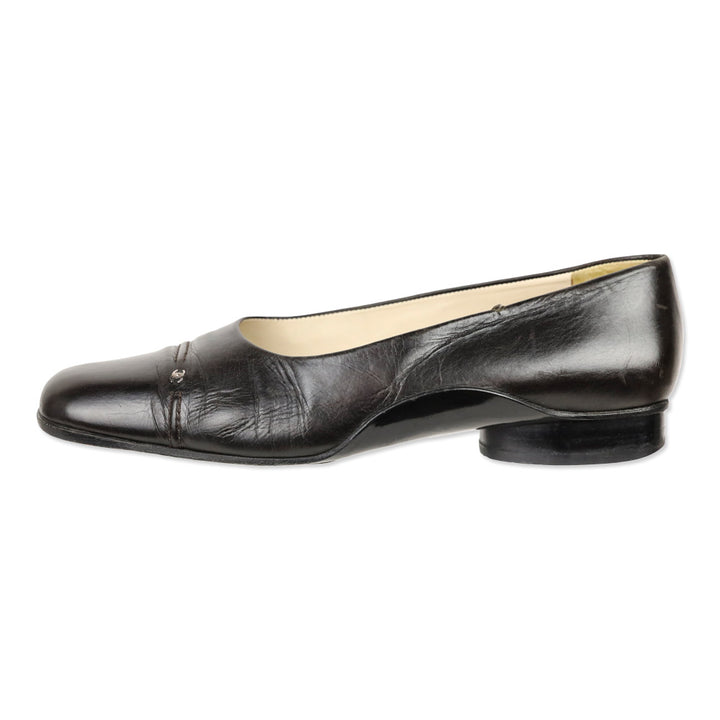 Chanel Brown Leather CC Accent Square Toe Flats