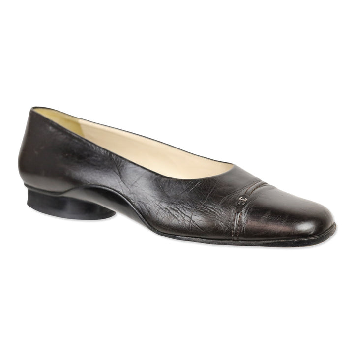 Chanel Brown Leather CC Accent Square Toe Flats