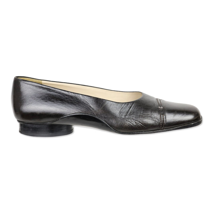 Chanel Brown Leather CC Accent Square Toe Flats