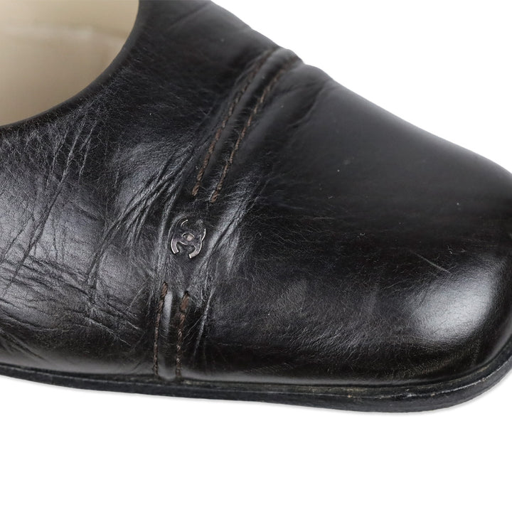 Chanel Brown Leather CC Accent Square Toe Flats
