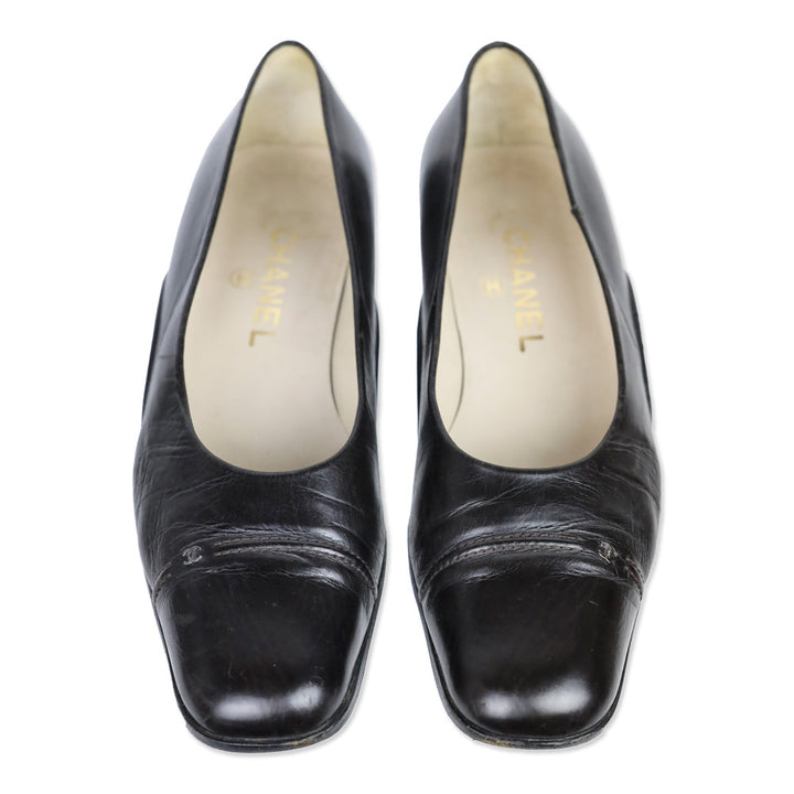 Chanel Brown Leather CC Accent Square Toe Flats