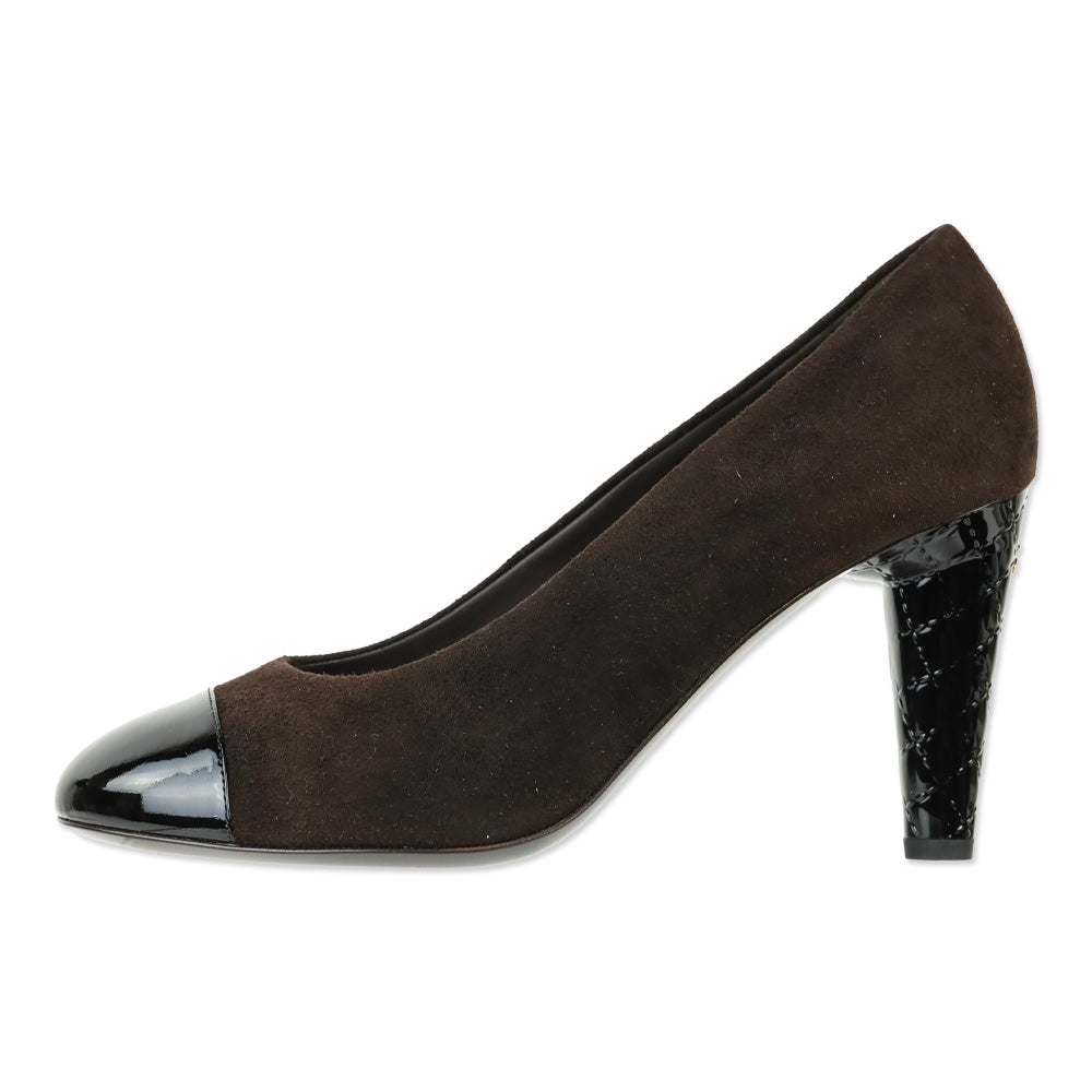 Chanel Brown Suede/Black Patent Cap Toe Pumps