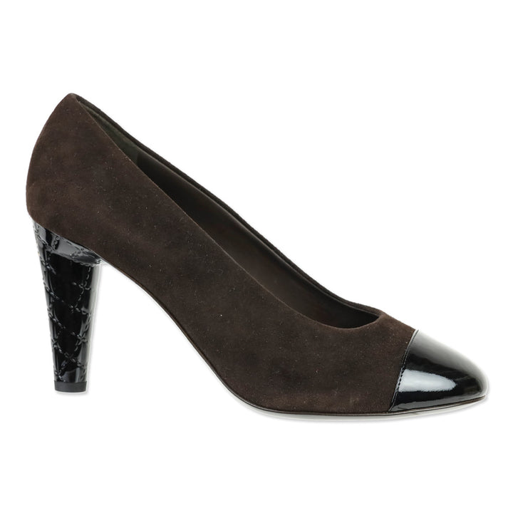 Chanel Brown Suede/Black Patent Cap Toe Pumps
