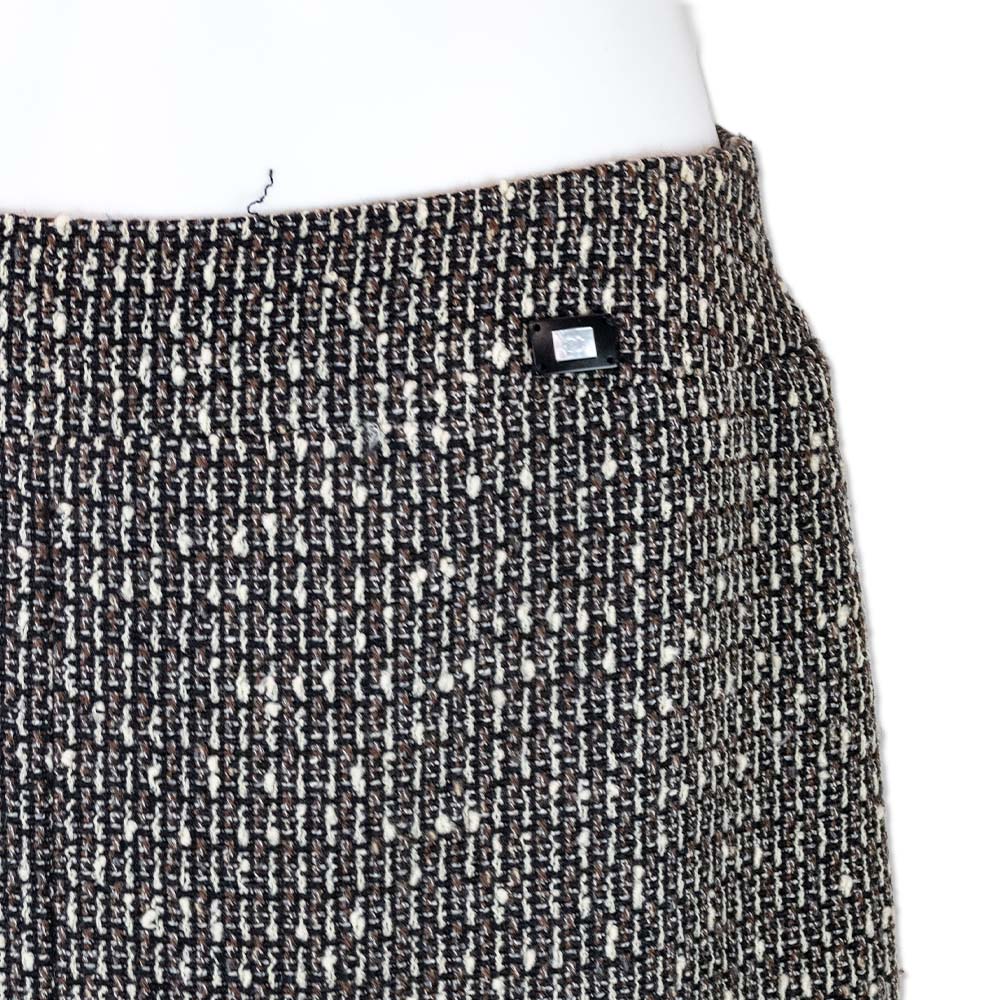 Chanel Brown Tweed Fringe Trim Mid-Length Skirt