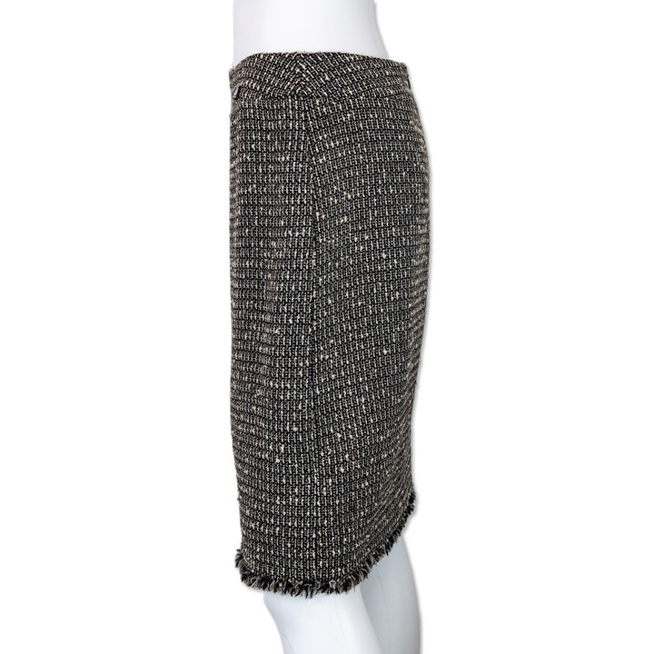 Chanel Brown Tweed Fringe Trim Mid-Length Skirt