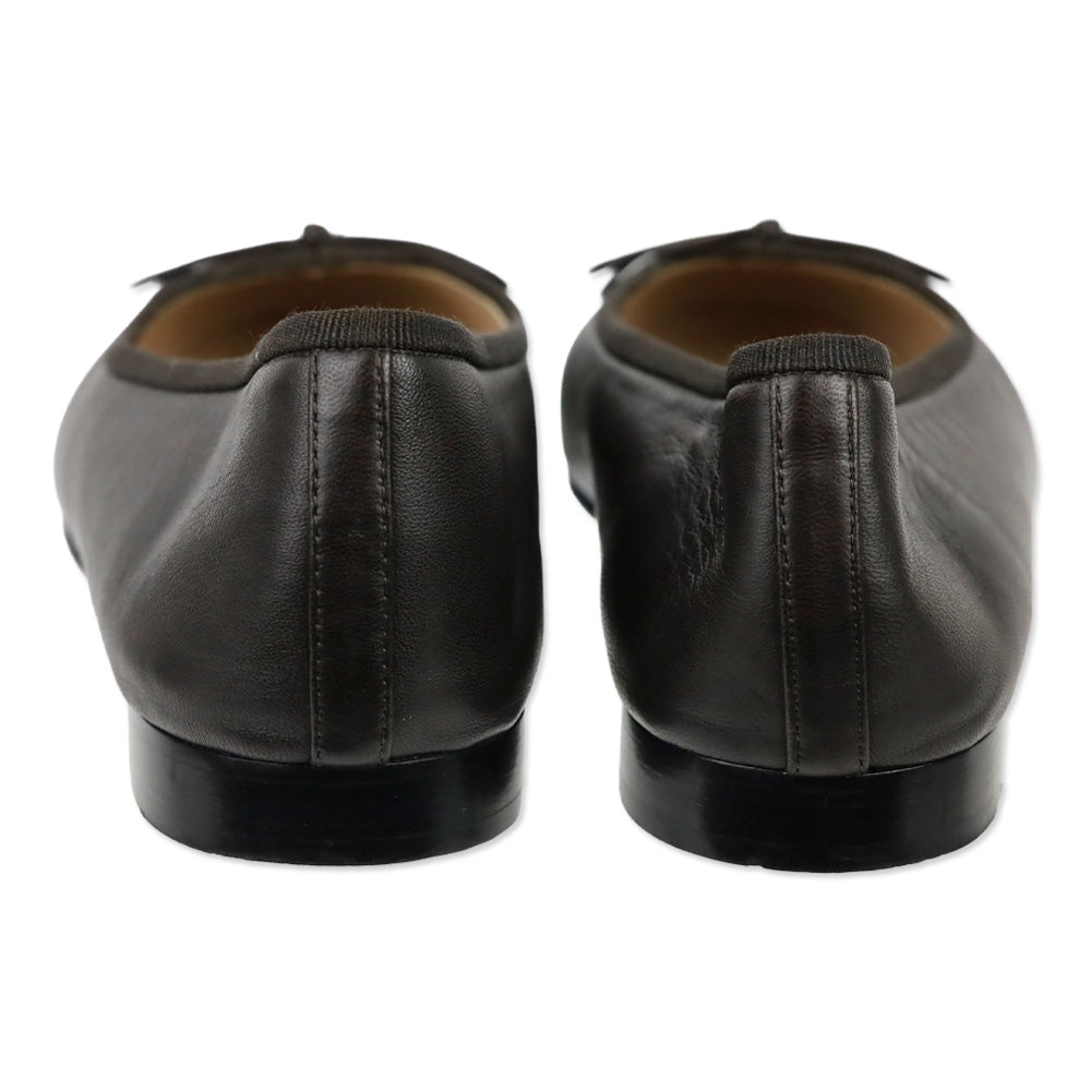 Chanel Brown/Black Lambskin Leather Cap Toe CC Ballet Flats