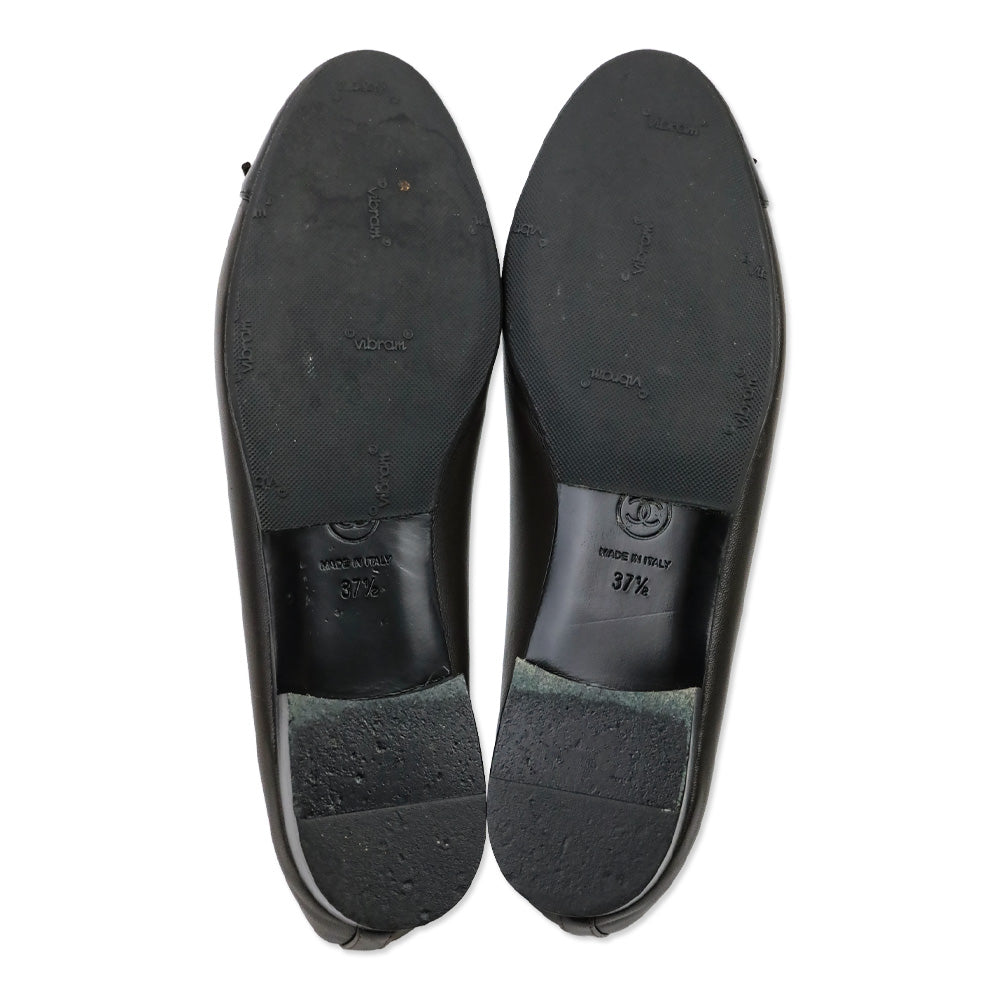 Chanel Brown/Black Lambskin Leather Cap Toe CC Ballet Flats