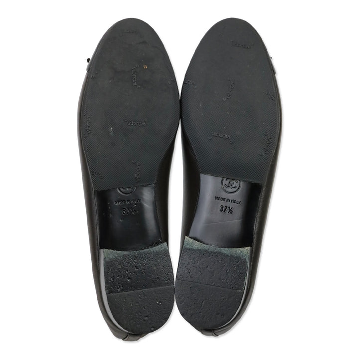 Chanel Brown/Black Lambskin Leather Cap Toe CC Ballet Flats