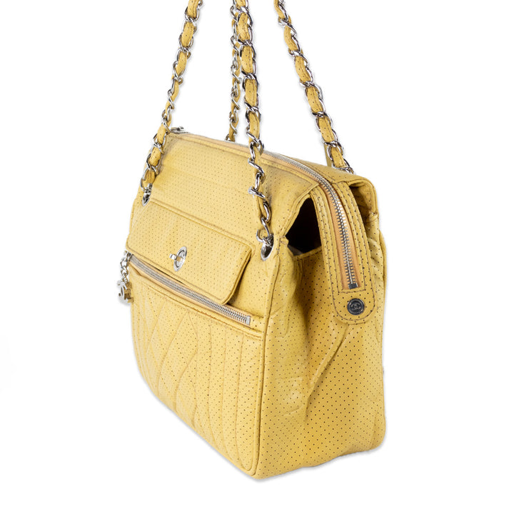 Chanel Calfskin Perforated 50's Satchel Yellow