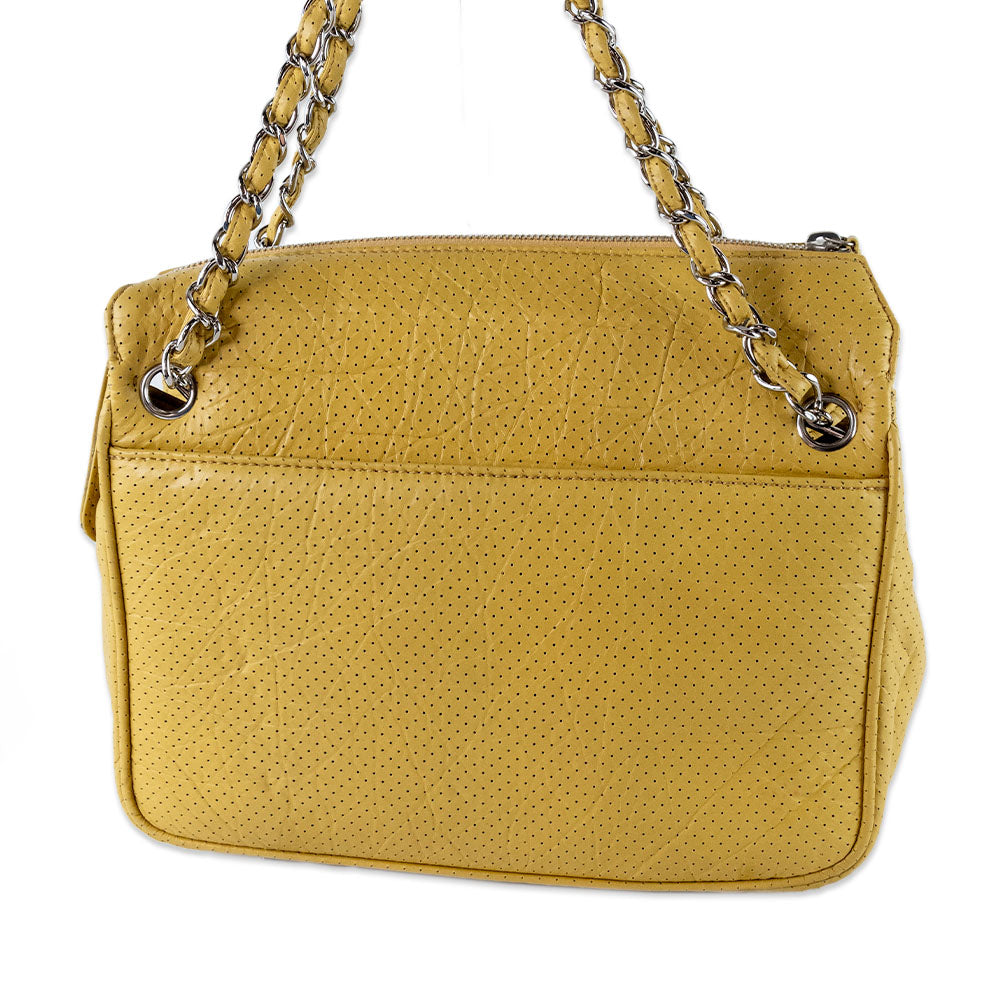 Chanel Calfskin Perforated 50's Satchel Yellow