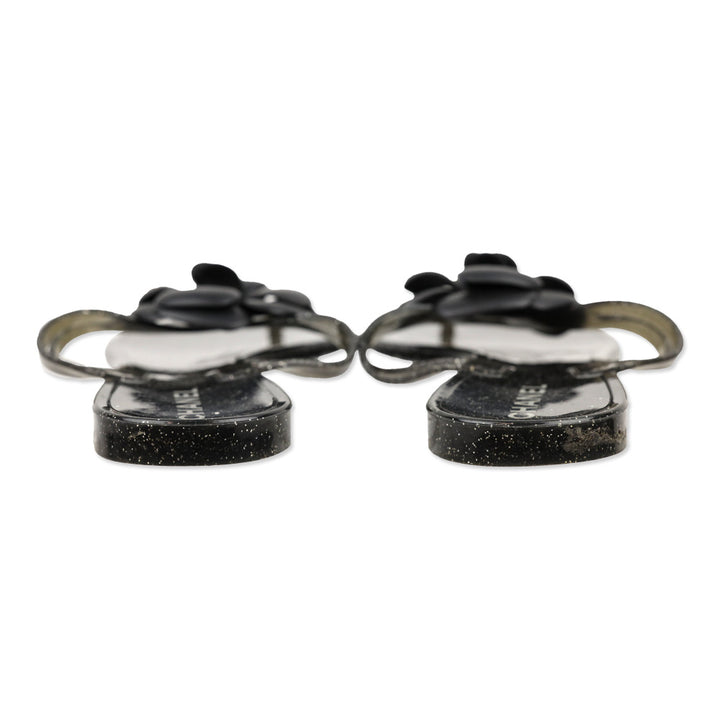 Chanel Camellia Black Glitter Jelly Thong Sandals