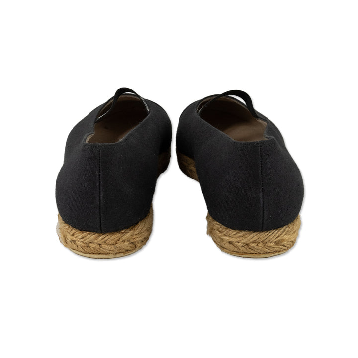 Chanel Canvas Espadrille with Logo Strap and Patent Leather Cap Toe