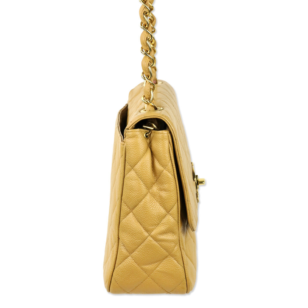 Chanel Caviar Gold Beige Quilted Vintage Square Classic Flap Bag
