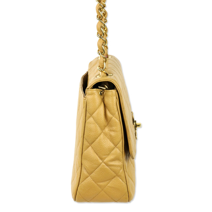 Chanel Caviar Gold Beige Quilted Vintage Square Classic Flap Bag