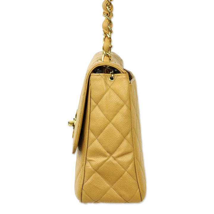Chanel Caviar Gold Beige Quilted Vintage Square Classic Flap Bag