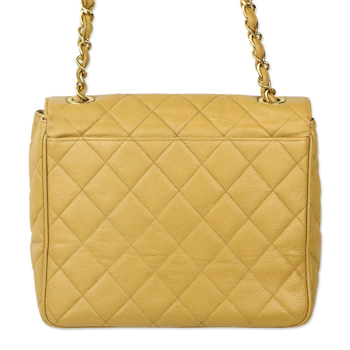 Chanel Caviar Gold Beige Quilted Vintage Square Classic Flap Bag