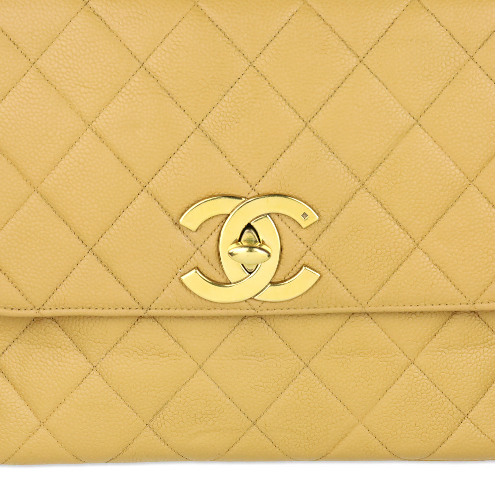 Chanel Caviar Gold Beige Quilted Vintage Square Classic Flap Bag