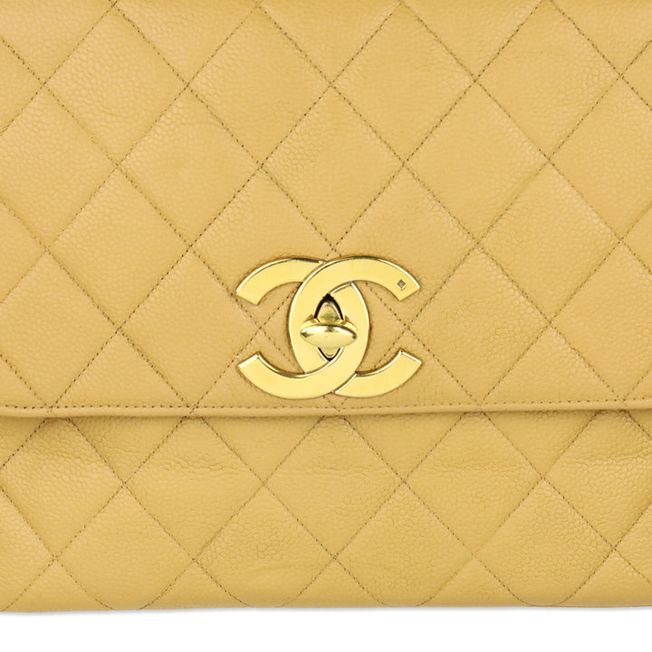 Chanel Caviar Gold Beige Quilted Vintage Square Classic Flap Bag