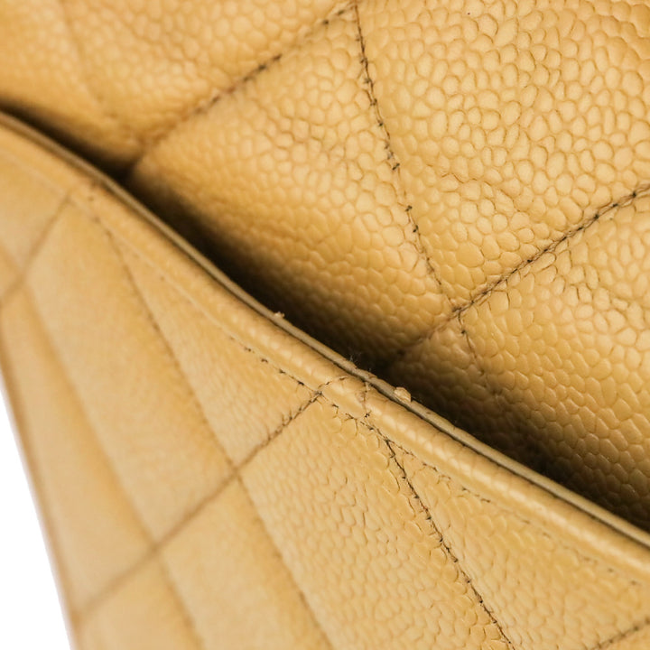 Chanel Caviar Gold Beige Quilted Vintage Square Classic Flap Bag